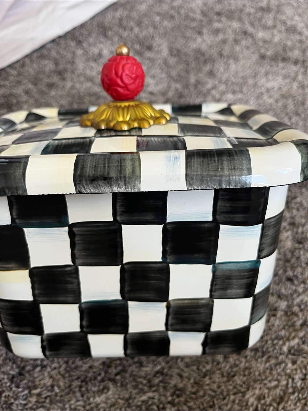 Mackenzie- Childs recipe box. New. Courtly check. One mark but not a scratch.